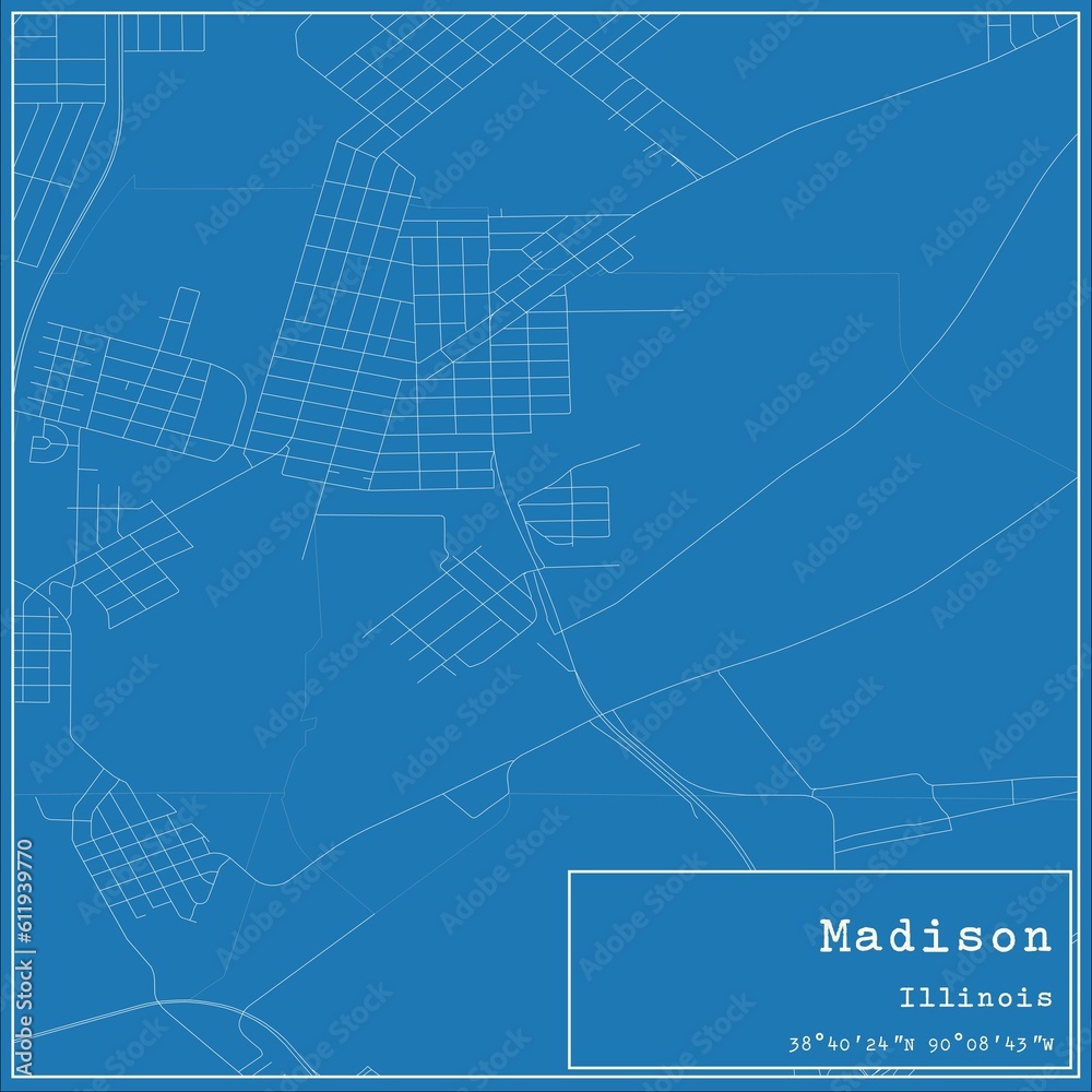 Blueprint US city map of Madison, Illinois.