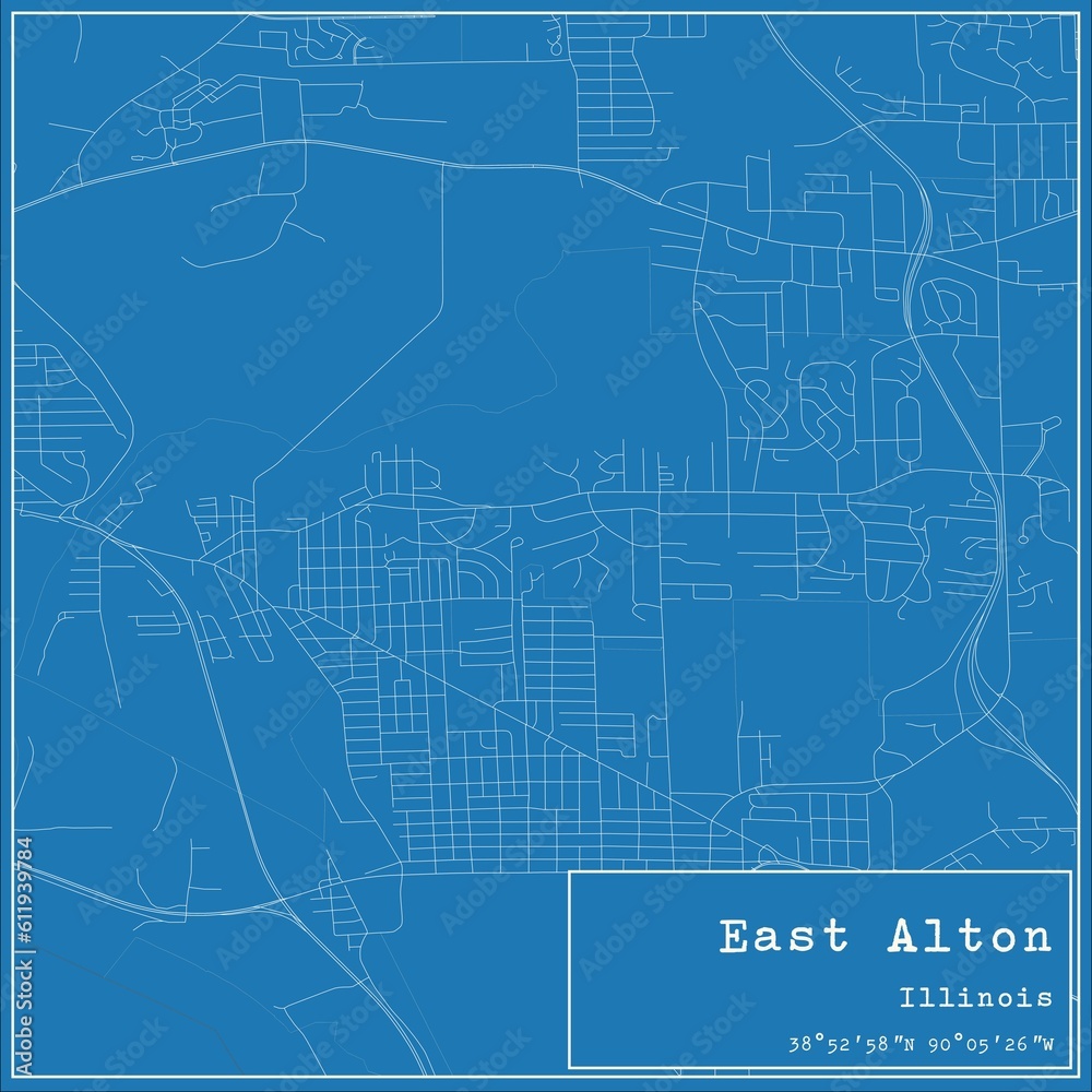 Blueprint US city map of East Alton, Illinois.