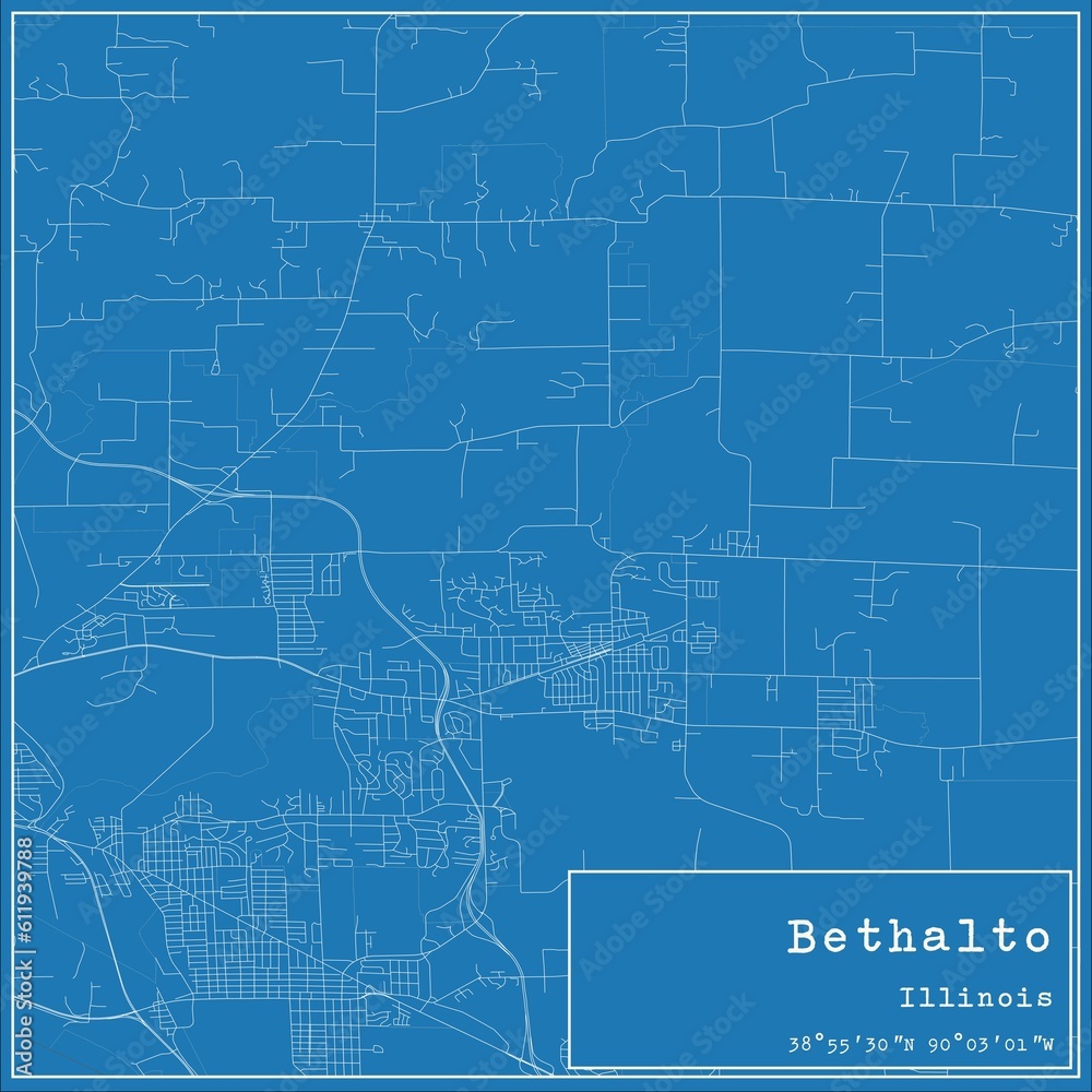 Blueprint US city map of Bethalto, Illinois.
