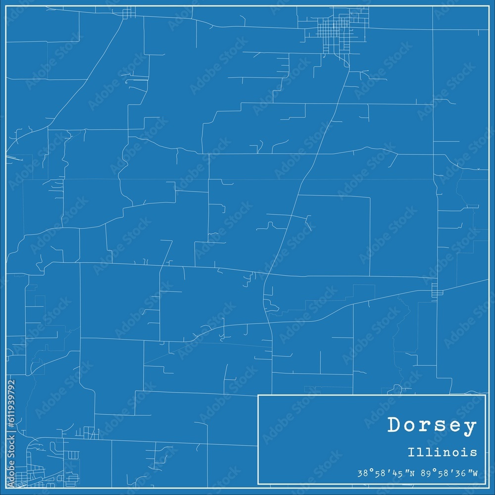 Blueprint US city map of Dorsey, Illinois.