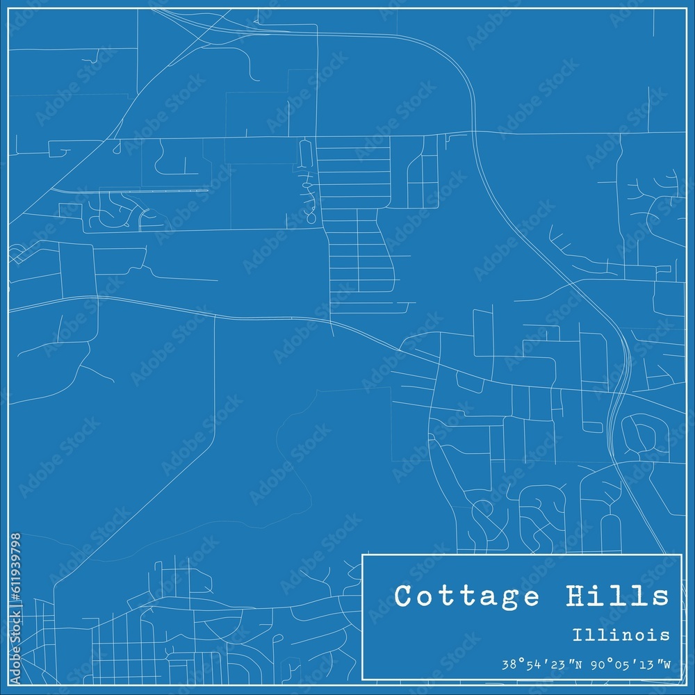 Blueprint US city map of Cottage Hills, Illinois.