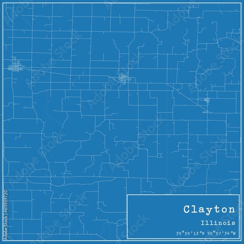 Blueprint US city map of Clayton, Illinois.