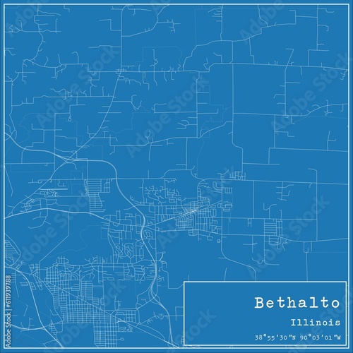 Blueprint US city map of Bethalto, Illinois.