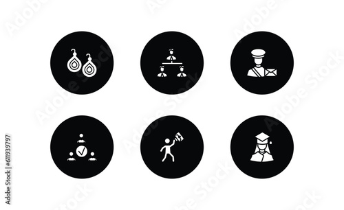 people filled icons set. people filled icons pack included earings, businessmen hierarchy, postman working, team work success, success man happy, graduating woman vector.