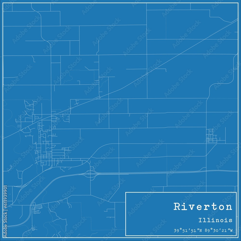 Blueprint US city map of Riverton, Illinois.