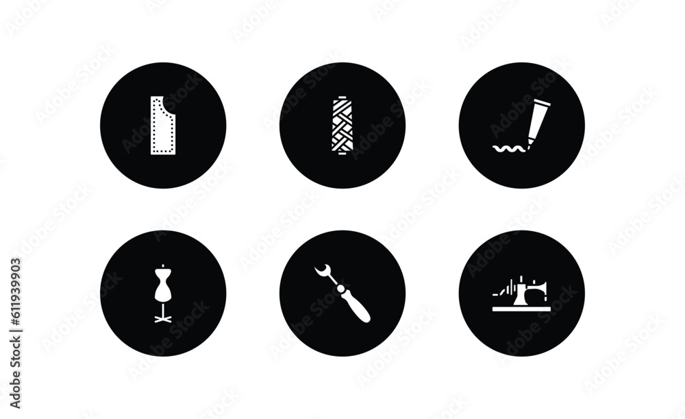 sew filled icons set. sew filled icons pack included material, spool of thread, paint tube, mannequin, seam ripper, old sewing hine vector. sew filled icons set. sew filled icons pack included material, spool of thread, paint tube, mannequin, seam ripper, old sewing hine vector.