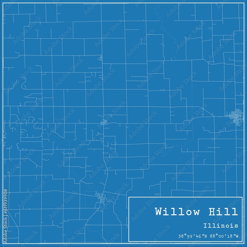 Blueprint US city map of Willow Hill, Illinois.