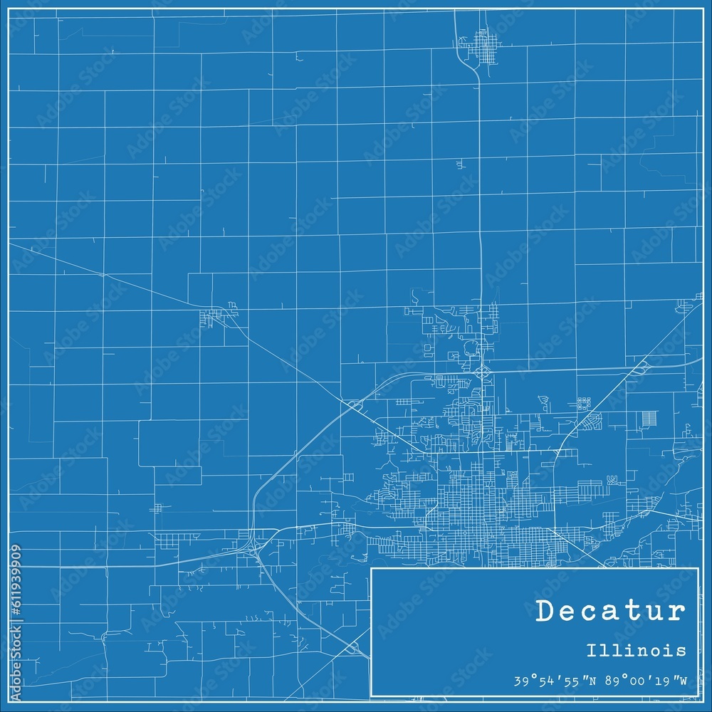 Blueprint US city map of Decatur, Illinois. Blueprint US city map of Decatur, Illinois.