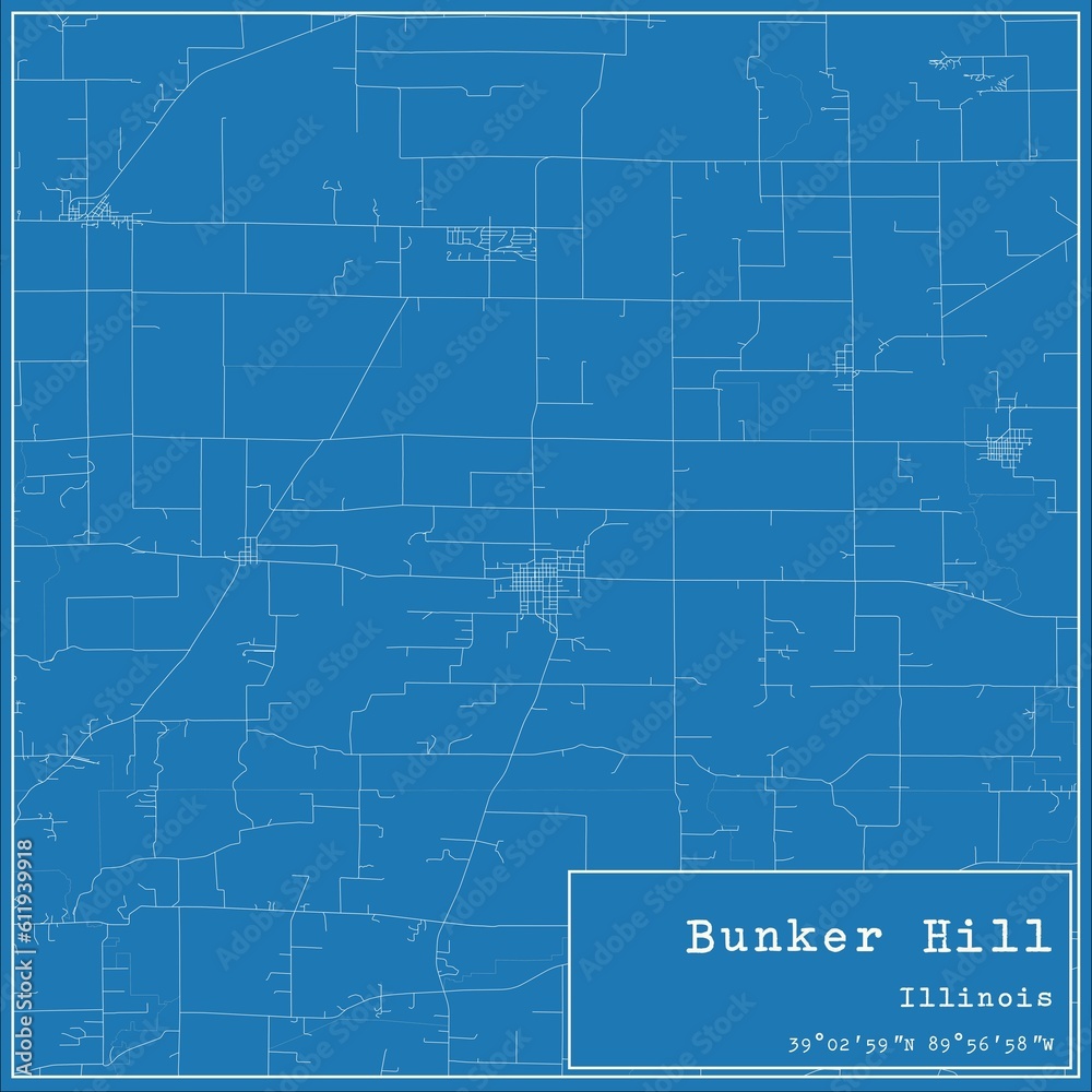 Blueprint US city map of Bunker Hill, Illinois.