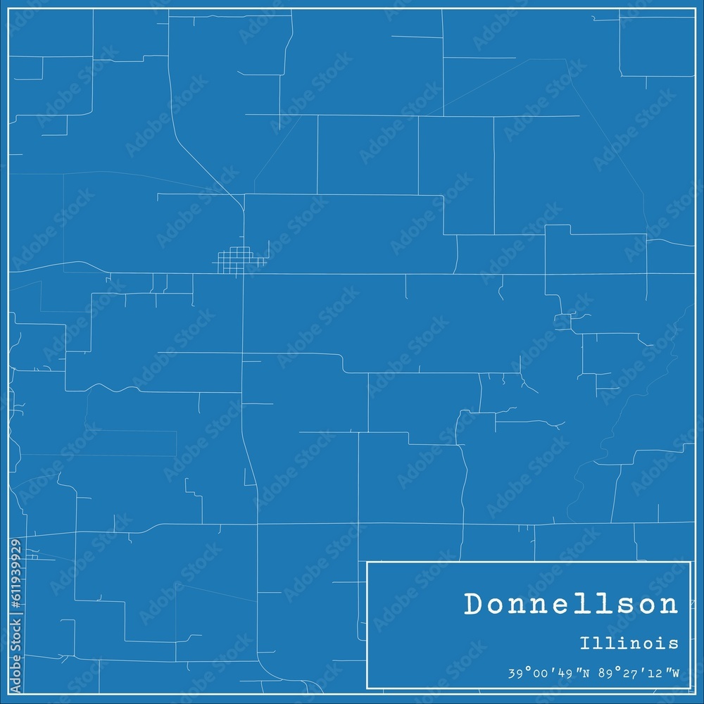 Blueprint US city map of Donnellson, Illinois.