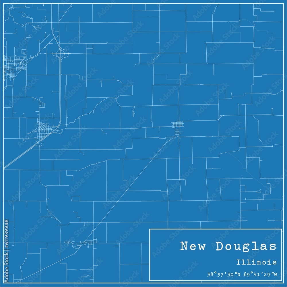 Blueprint US city map of New Douglas, Illinois.