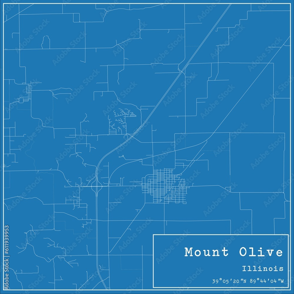 Blueprint US city map of Mount Olive, Illinois.