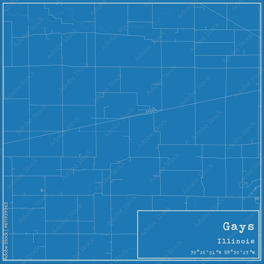 Blueprint US city map of Gays, Illinois.