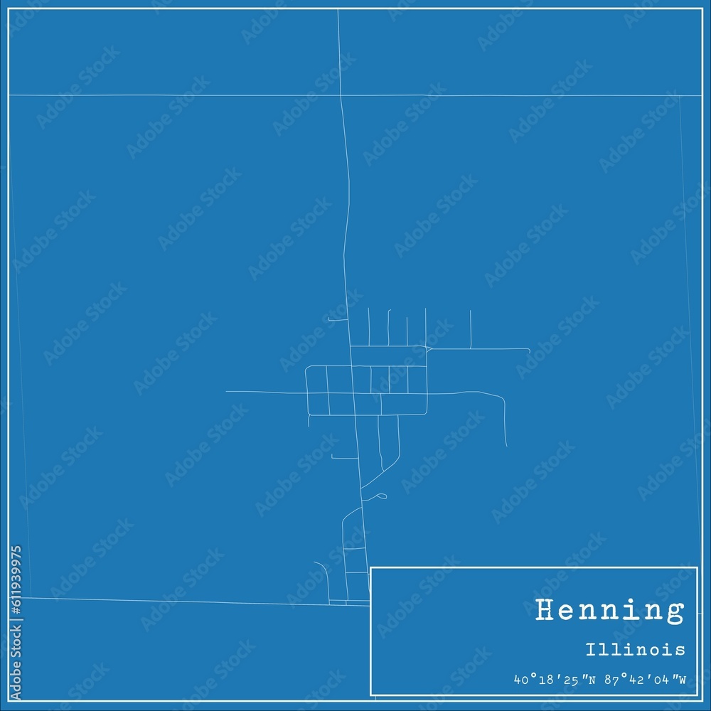 Blueprint US city map of Henning, Illinois.