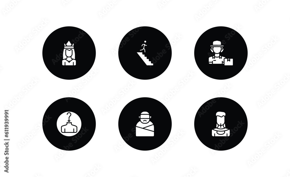 people filled icons set. people filled icons pack included princes, walking downstairs, delivery woman, unknown, kidnapping, amazonian vector. people filled icons set. people filled icons pack included princes, walking downstairs, delivery woman, unknown, kidnapping, amazonian vector.