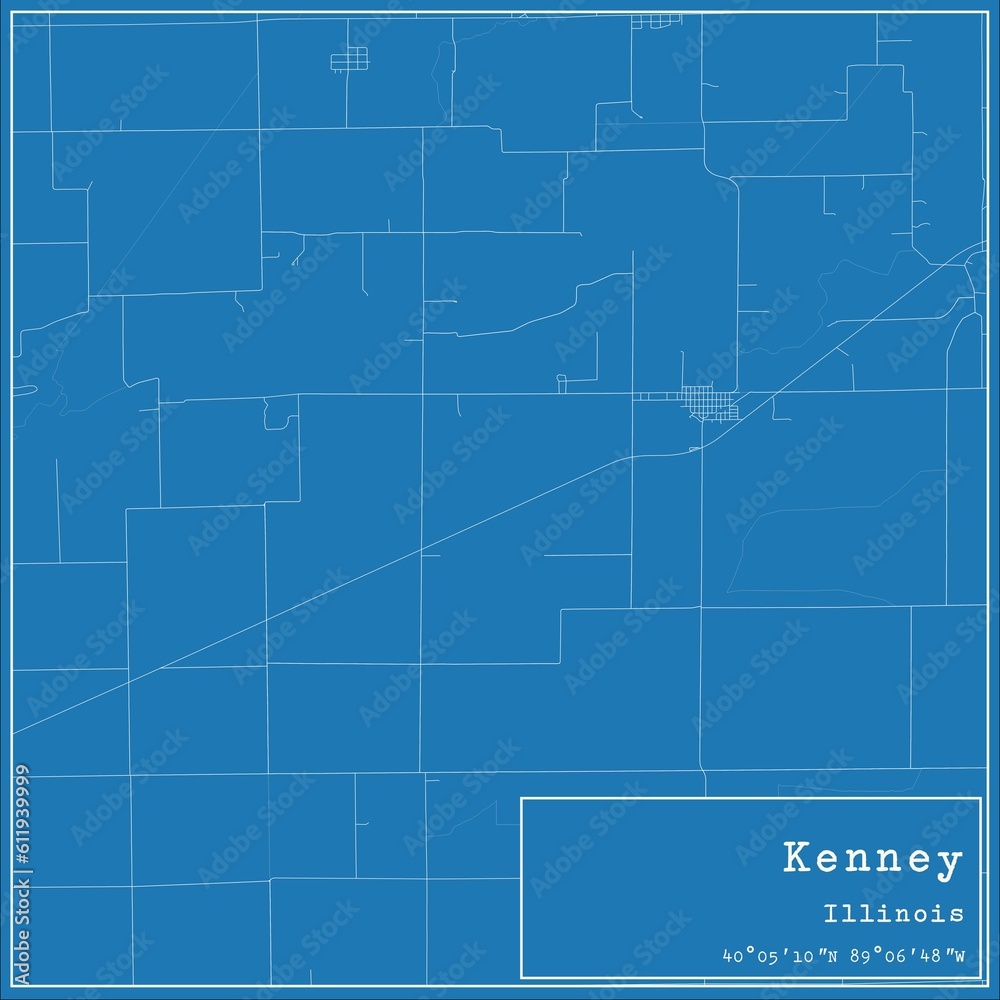 Blueprint US city map of Kenney, Illinois.