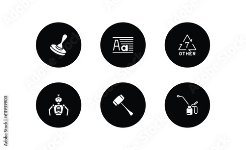 other filled icons set. other filled icons pack included wooden stamper, paragraph aa, 7 other, robot of japan, mallet, oil can vector.