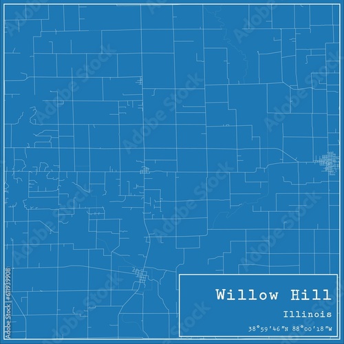 Blueprint US city map of Willow Hill  Illinois.