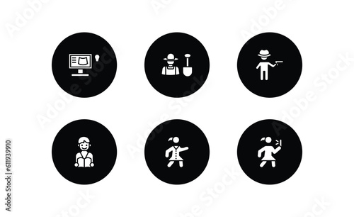 people filled icons set. people filled icons pack included ultrasonography, garderner, criminal heist, student books, scholar girl front, woman taking a photo vector.