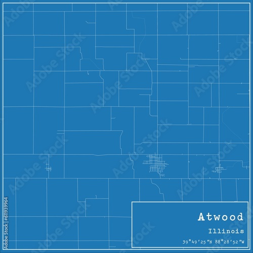 Blueprint US city map of Atwood, Illinois. photo