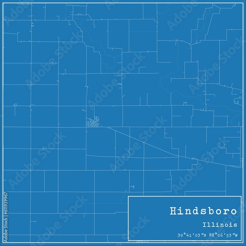 Blueprint US city map of Hindsboro  Illinois.