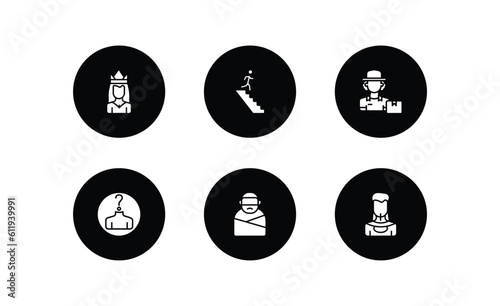 people filled icons set. people filled icons pack included princes, walking downstairs, delivery woman, unknown, kidnapping, amazonian vector.