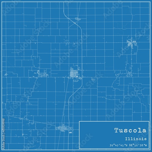 Blueprint US city map of Tuscola  Illinois.