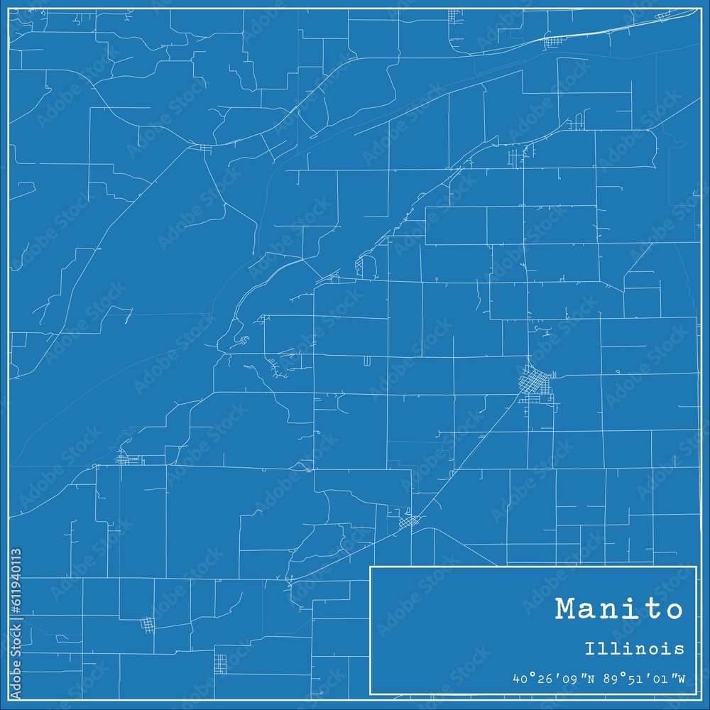 Obraz premium Blueprint US city map of Manito, Illinois.