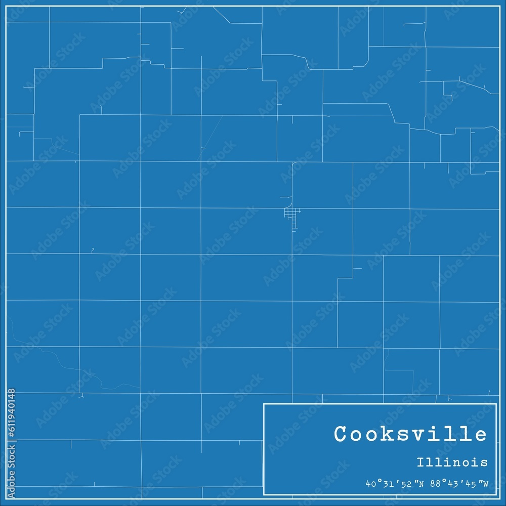 Blueprint US city map of Cooksville, Illinois.