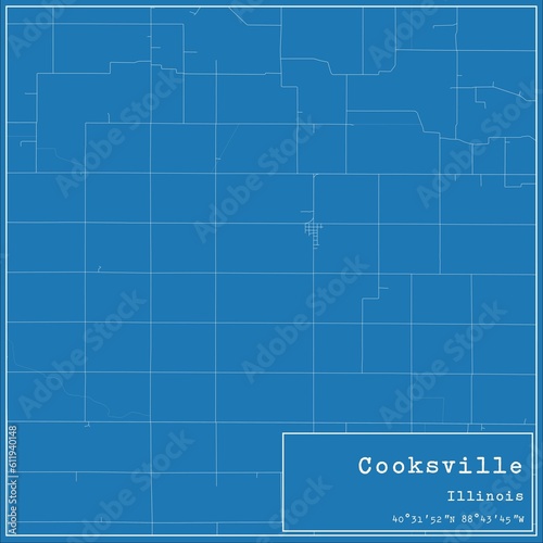 Blueprint US city map of Cooksville, Illinois.