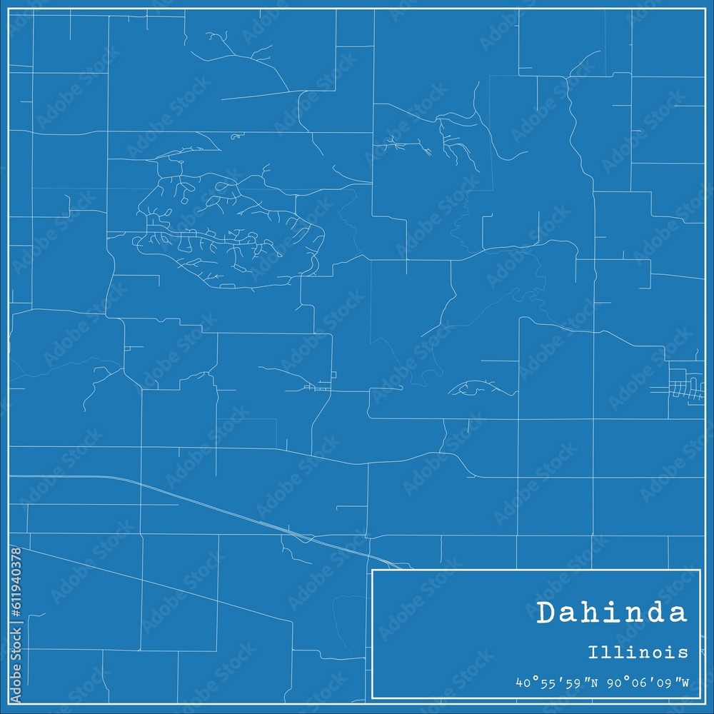 Obraz premium Blueprint US city map of Dahinda, Illinois.