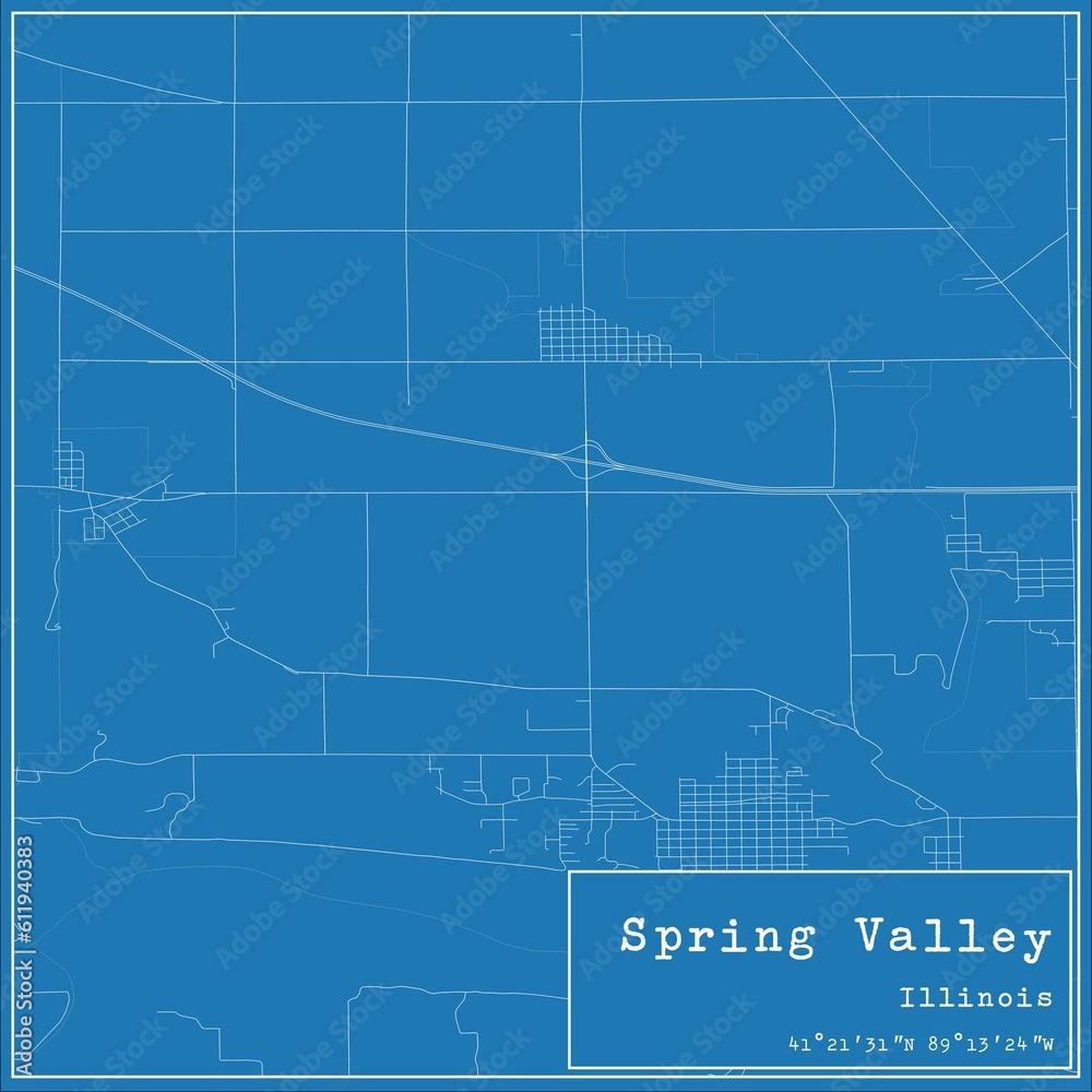 Naklejka premium Blueprint US city map of Spring Valley, Illinois.