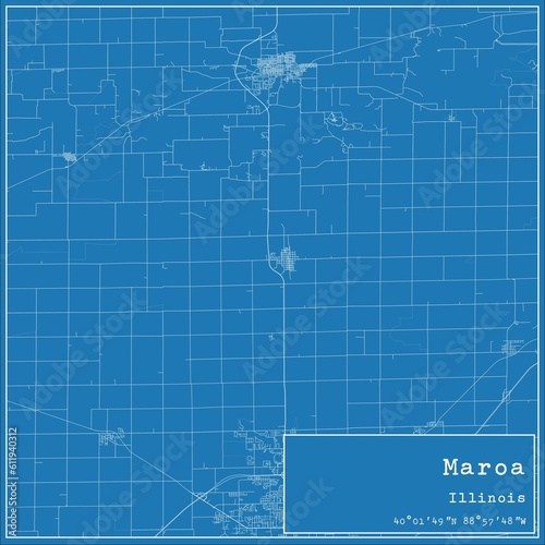 Blueprint US city map of Maroa, Illinois. photo