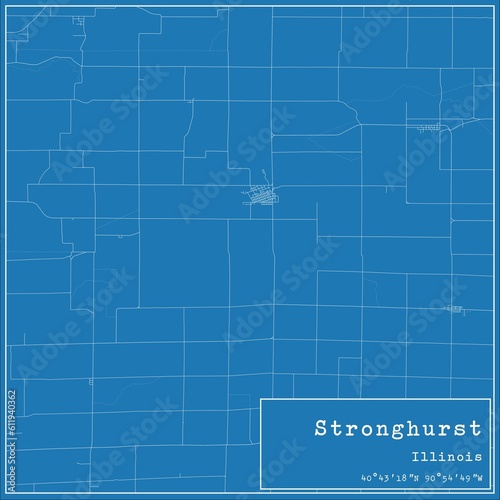 Blueprint US city map of Stronghurst, Illinois.