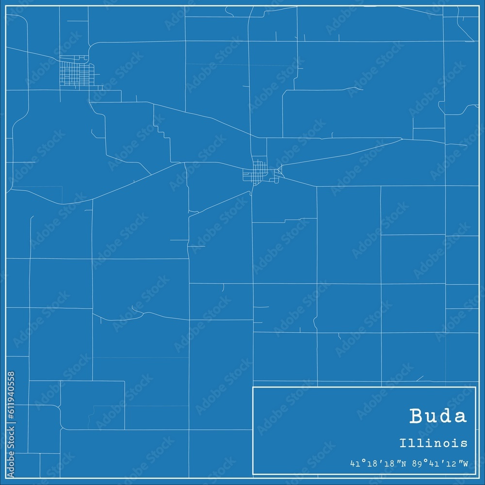 Fototapeta premium Blueprint US city map of Buda, Illinois.