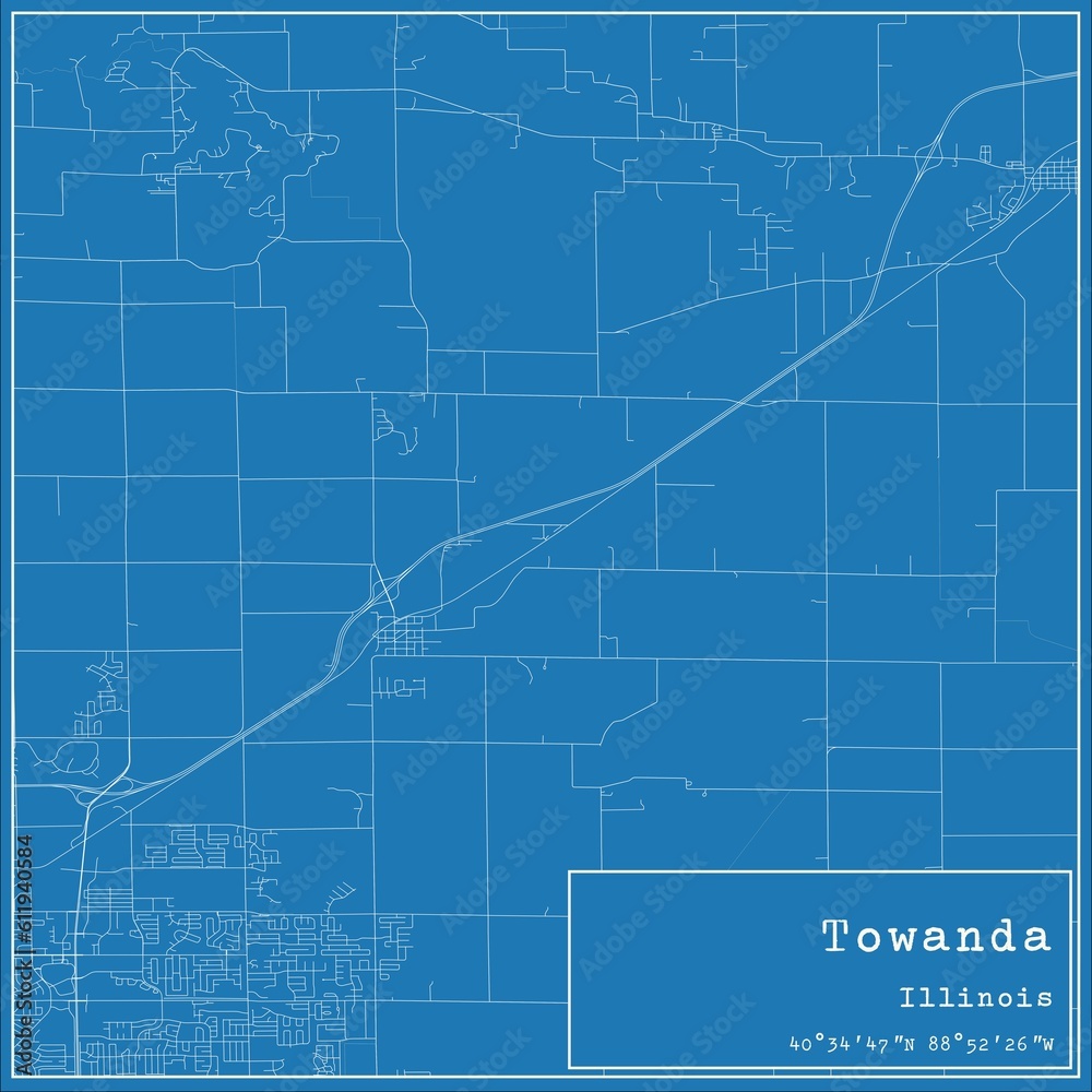 Fototapeta premium Blueprint US city map of Towanda, Illinois.