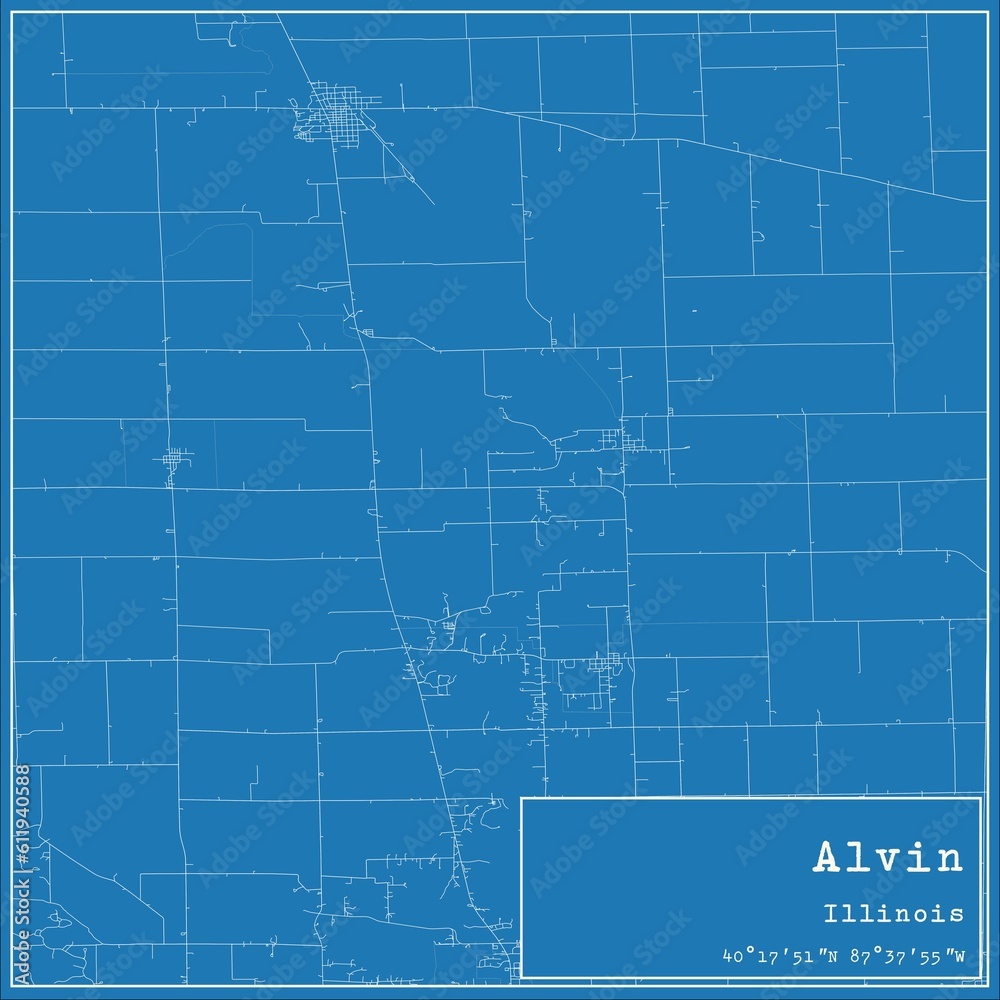 Blueprint US city map of Alvin, Illinois.