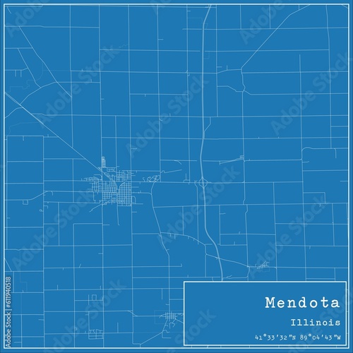 Blueprint US city map of Mendota, Illinois. photo