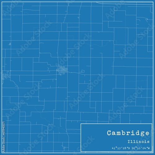 Blueprint US city map of Cambridge, Illinois. photo