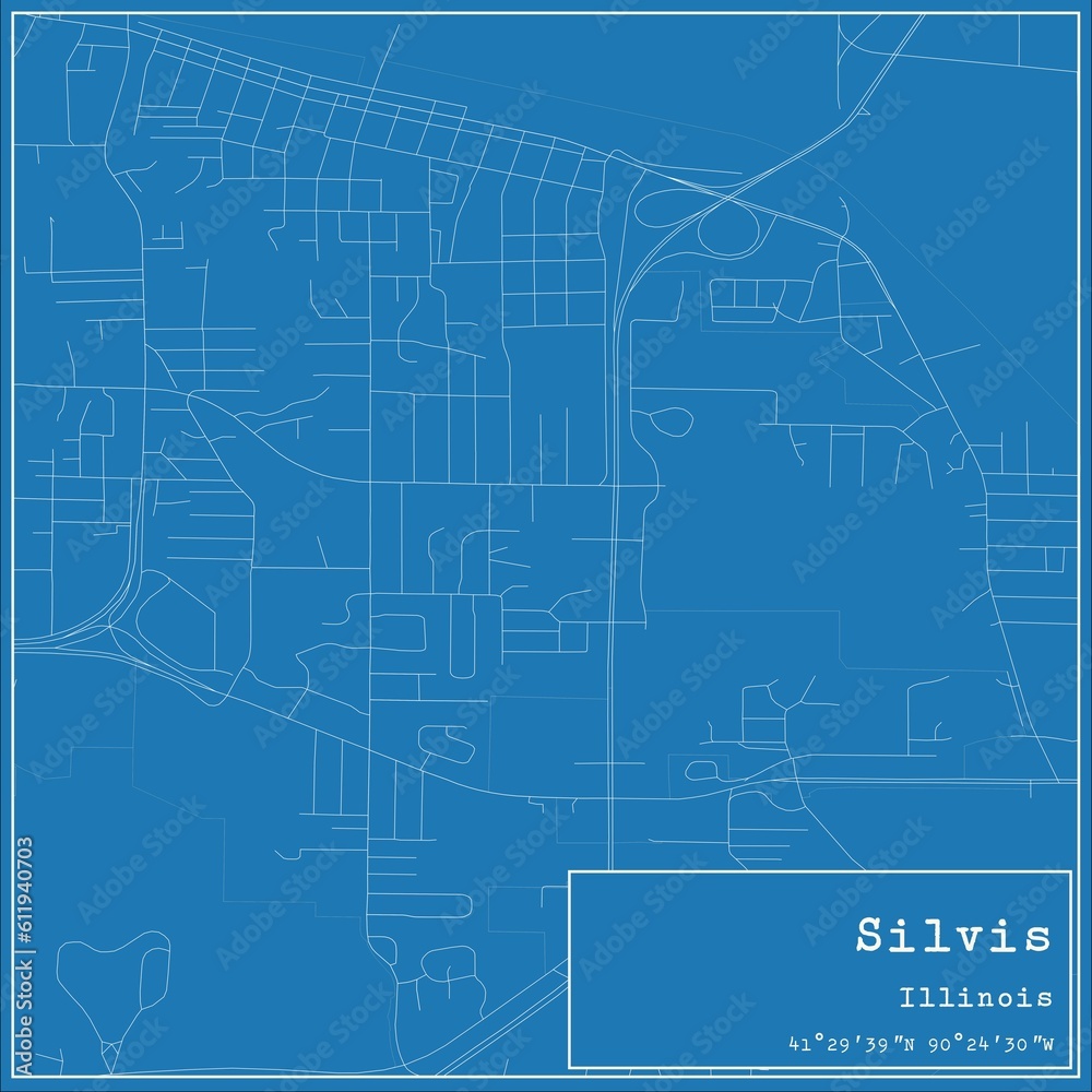 Blueprint US city map of Silvis, Illinois.
