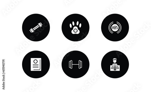 medical filled icons set. medical filled icons pack included chest expander, veterinary, abs, medical book, gym, x ray vector.