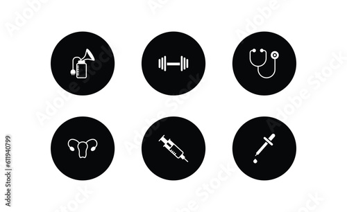 health and medical filled icons set. health and medical filled icons pack included breast pump, exercise, phonendoscope, gynecology, injection, pipette vector.