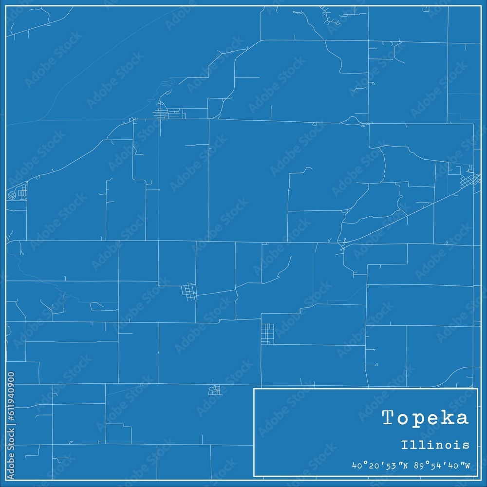Fototapeta premium Blueprint US city map of Topeka, Illinois.