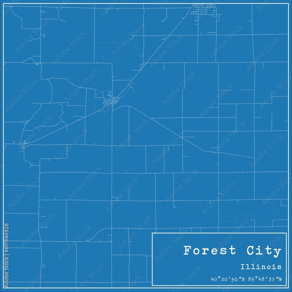 Fototapeta premium Blueprint US city map of Forest City, Illinois.