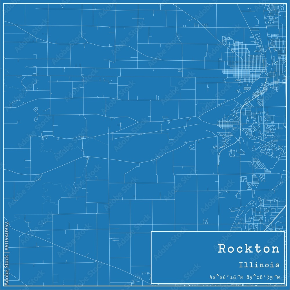 Blueprint US city map of Rockton, Illinois.