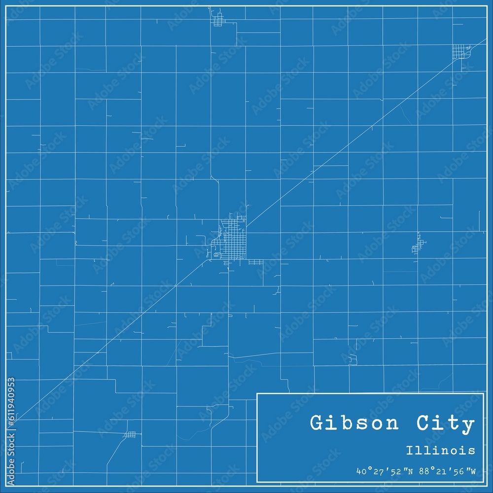 Obraz premium Blueprint US city map of Gibson City, Illinois.