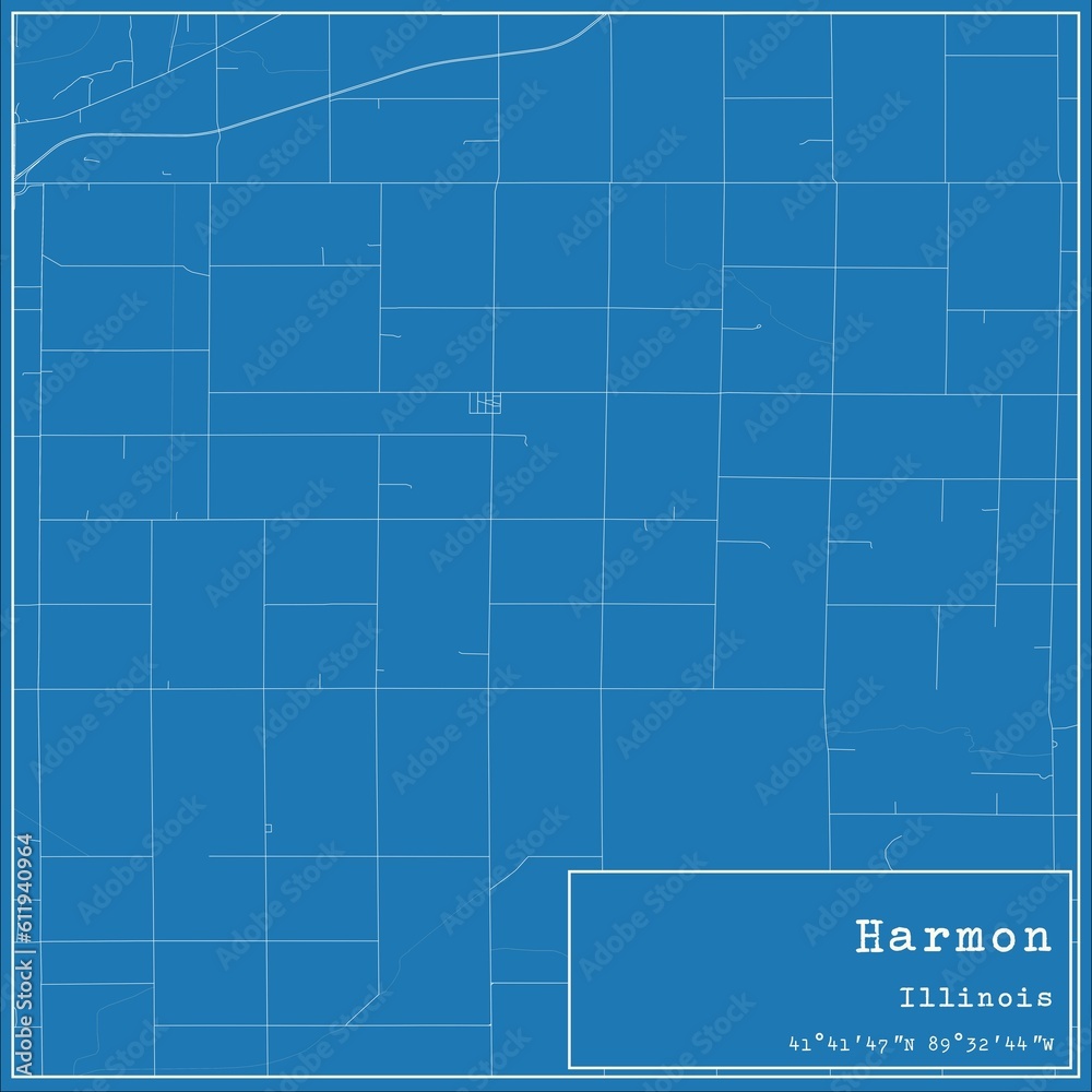 Blueprint US city map of Harmon, Illinois.