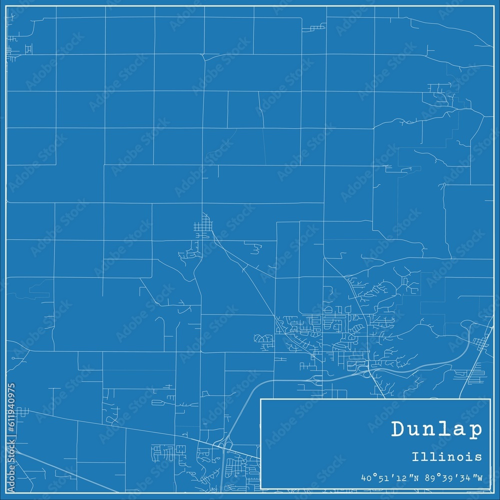 Blueprint US city map of Dunlap, Illinois.