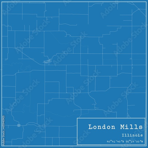 Blueprint US city map of London Mills, Illinois.