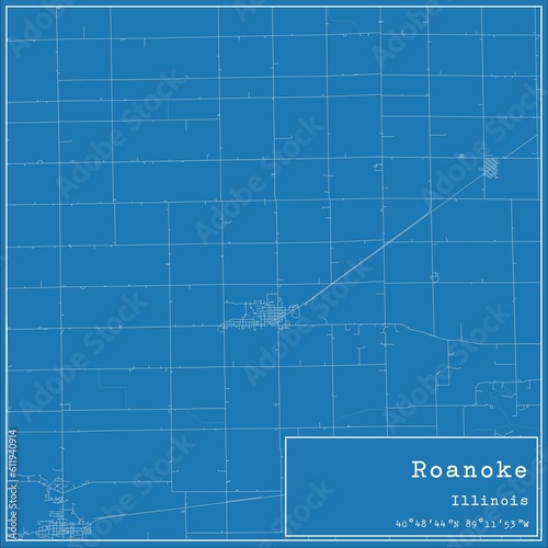 Blueprint US city map of Roanoke, Illinois. photo